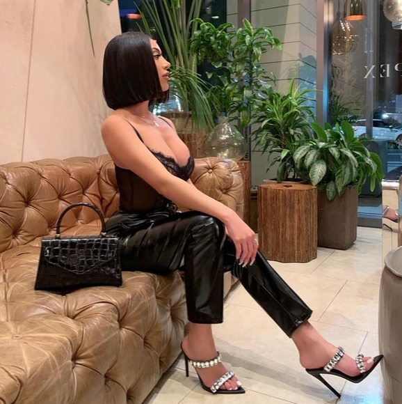 CapeRobbin Double Strap Rhinestone Heel Mule Black - Picture 3 of 9